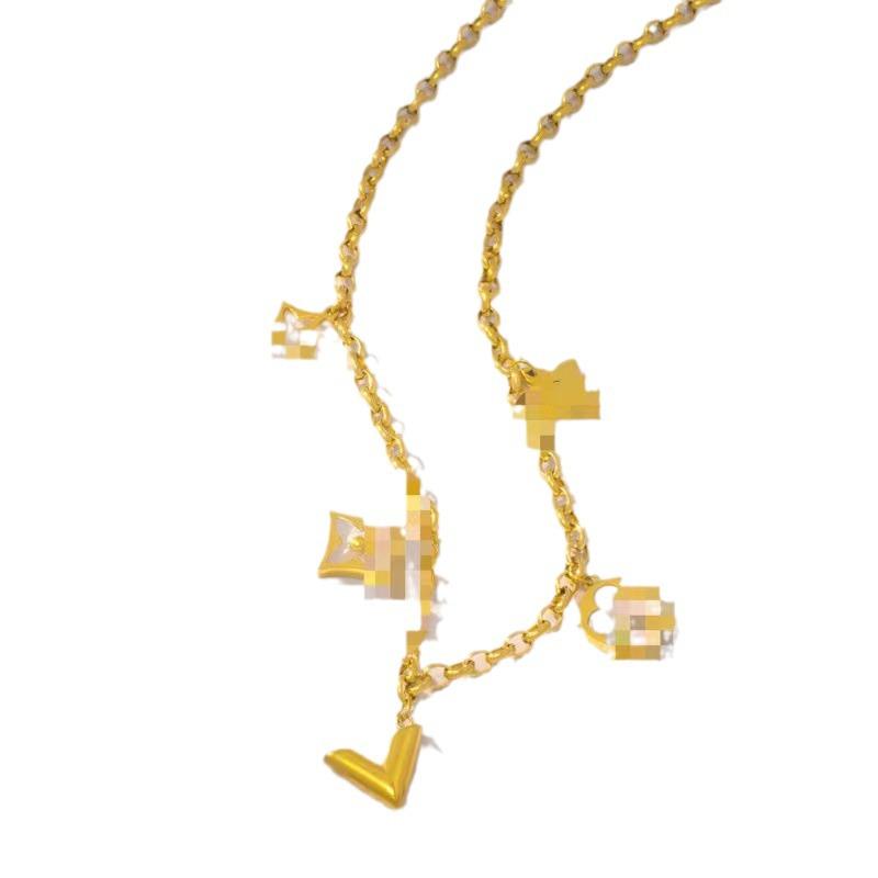 European & American Luxury White Mother-of-Pearl Flower V-Shaped Titanium Steel Necklace - Non-Fading, Niche Design