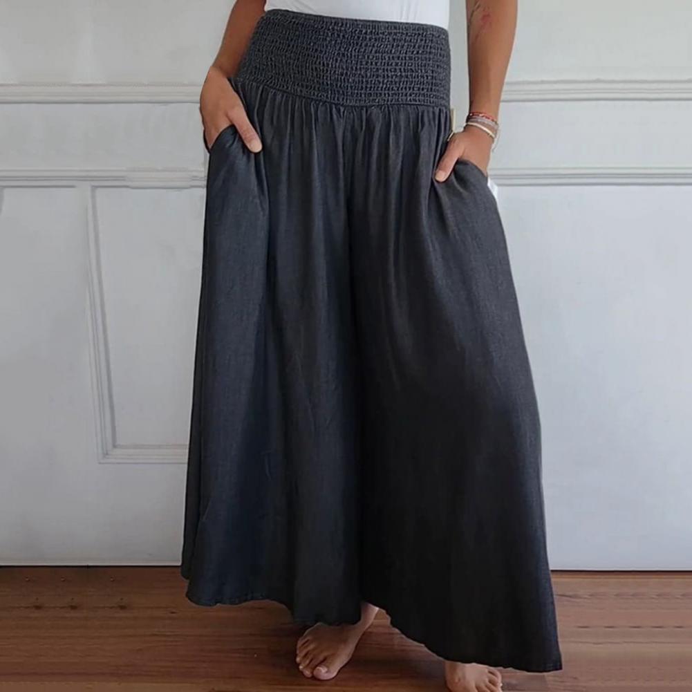 Ol Commuting Style Pants Comfortable Wide Leg Lounge Pants for Women High Waist Elastic Waistband Trousers with Pockets Loose