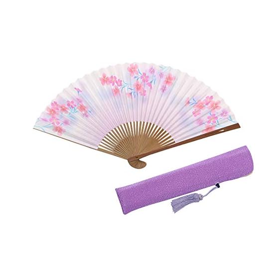 [Hasegawa] Women's Kyoto Folding Fan with Fan Case, Gift Boxed, Made in Japan (Cherry Blossom & Bell