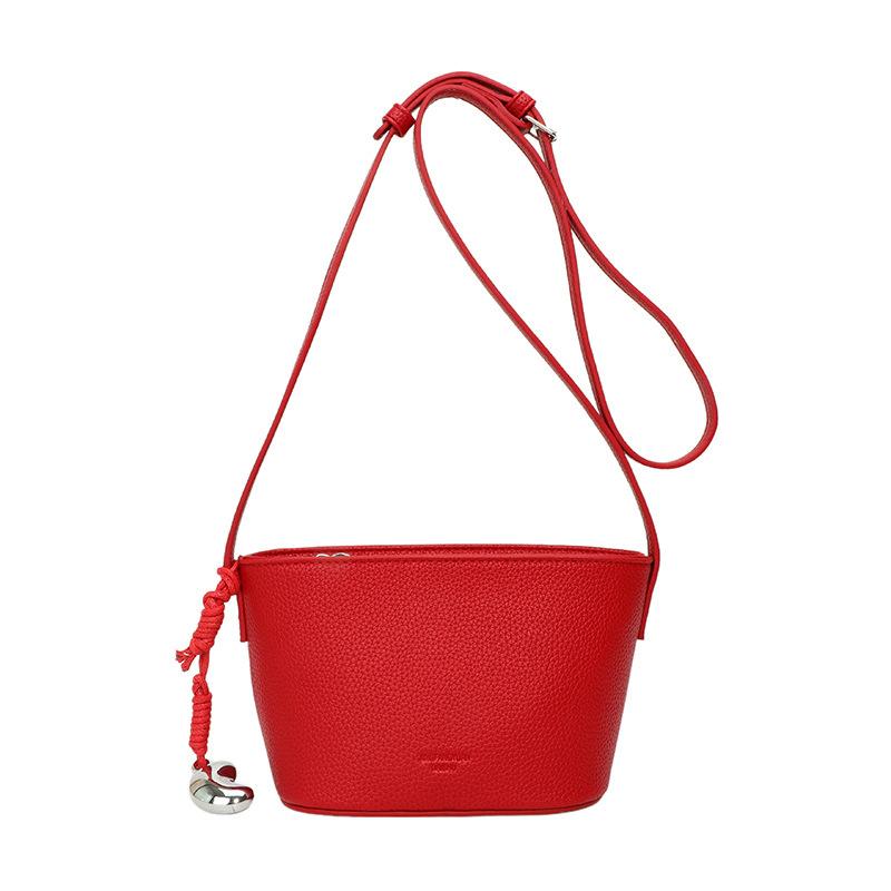 2025 New Niche Design Simple Wind Lychee Pattern Bucket Bag Casual Versatile Korean Sweet Wind Messenger Women's Bag