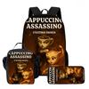 Zaino Scolastico per Bambini Cartoon Brain Rot Con Buste Pranzo Astucci Per,Zaini Scolastici Leggeri per Bambini