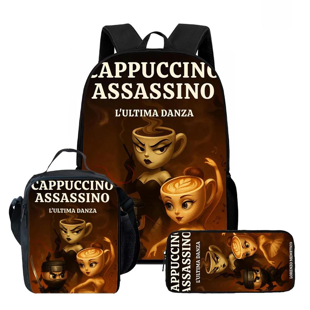 Zaino Scolastico per Bambini Cartoon Brain Rot Con Buste Pranzo Astucci Per,Zaini Scolastici Leggeri per Bambini
