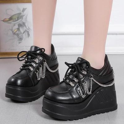 Fashion Metal Chain Punk Gothic Shoes Woman Thick Bottom High Wedge Sneakers for Women Black Chunky Platform Shoe Zapatillas De Mujer