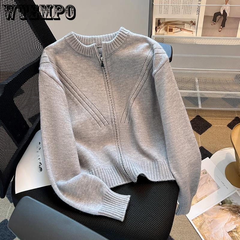 

Вязаный кардиган в ленивом стиле для женщин, однотонный свитер с длинным рукавом, пальто для женщин, осень и зима 2XL серый