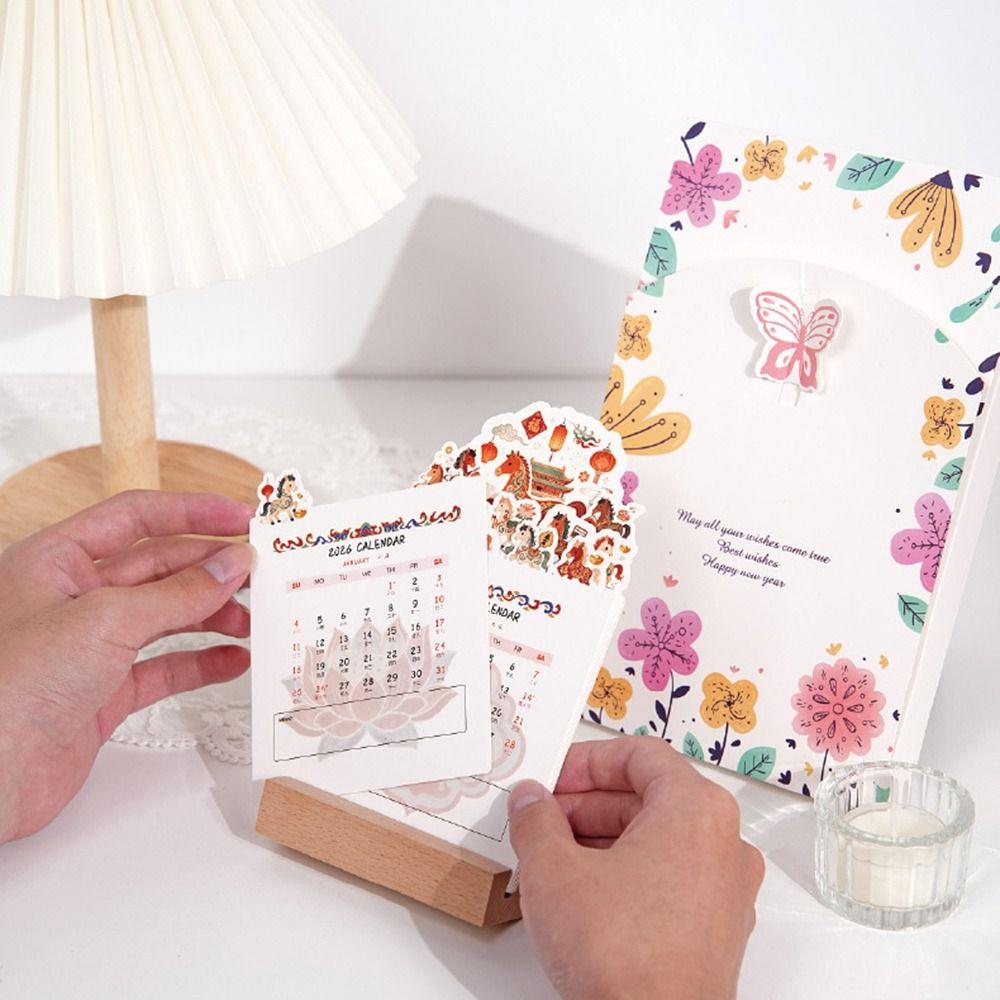 Vase Shaped Bloomy Flowers Desk Calendar Detachable Base Monthly Planner for Table Desk Decor