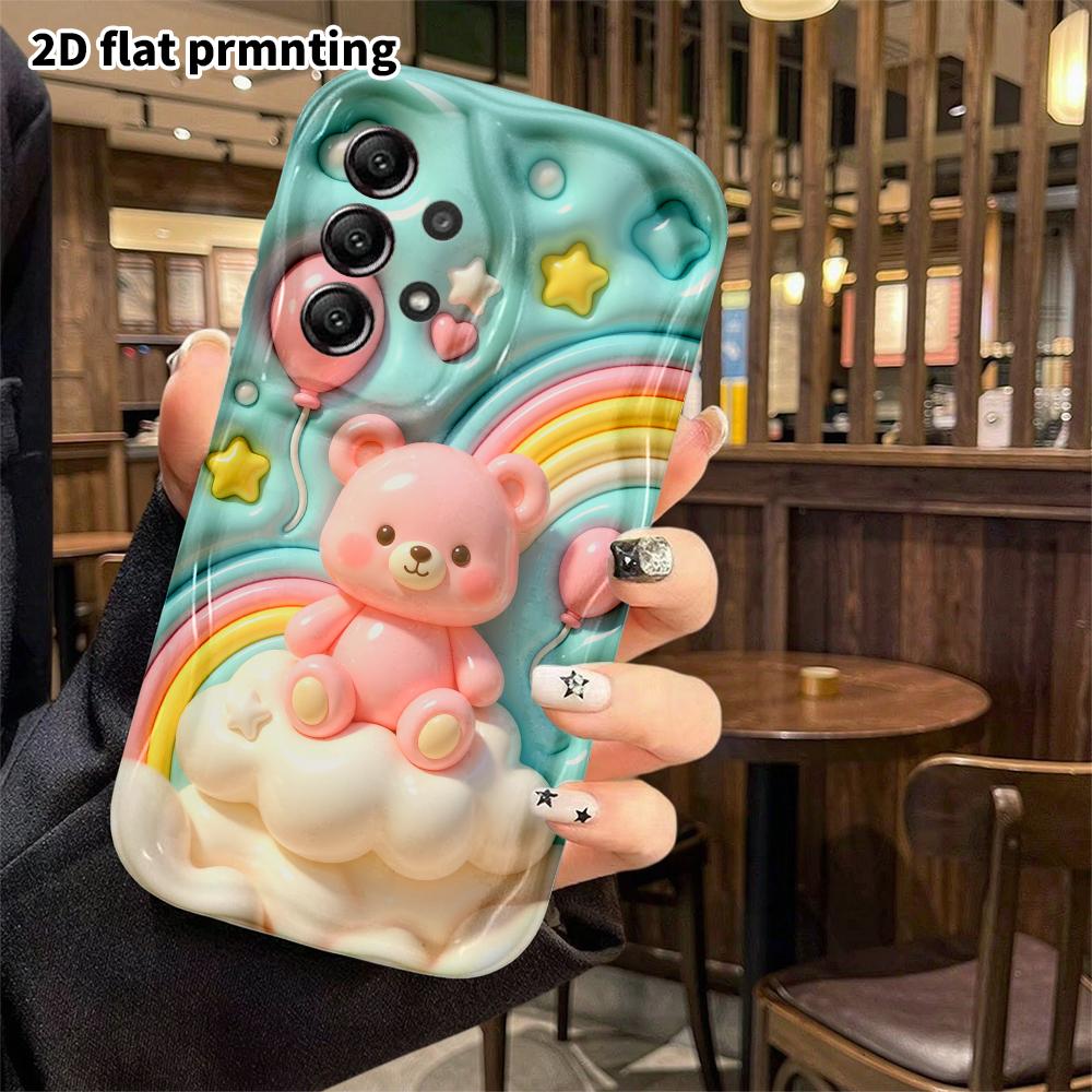 Phone case: 2D flat, suitable for Samsung Galaxy A34 A35 M05 M06 S20 S22 S21 FE Plus 5G protective case, pink little bear, perfect Christmas and Hallo