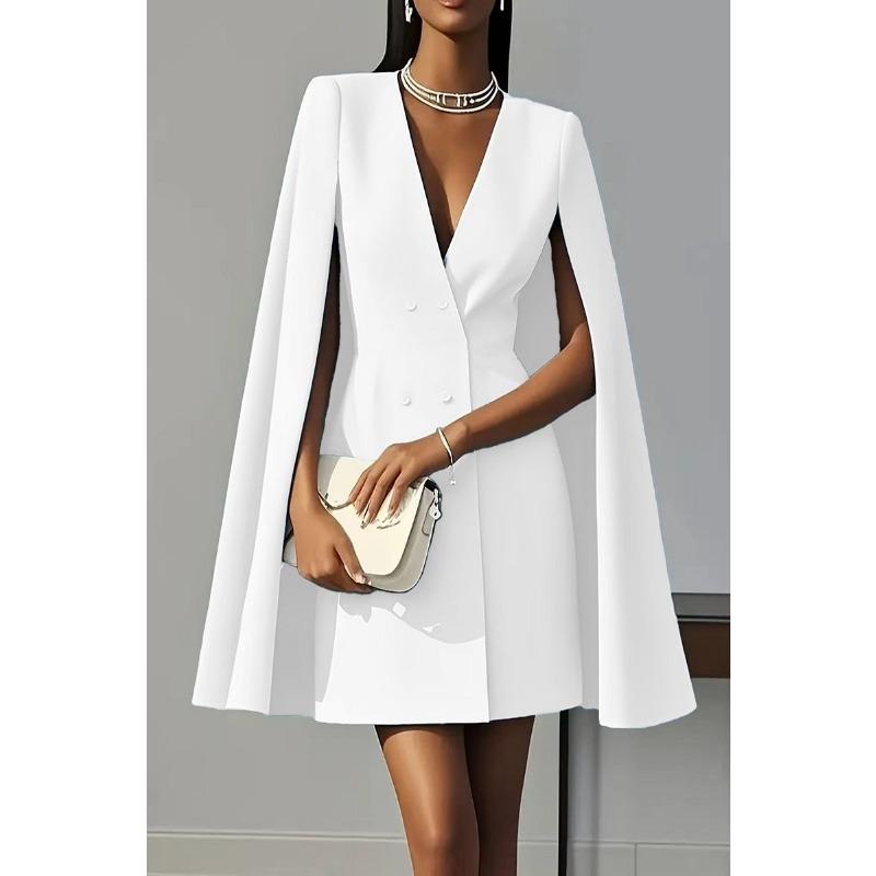 

DAFIFY Женская мода Весна Осень Цветной блок Принт Длинный рукав V-образный вырез Высокая талия Повседневные платья S белый