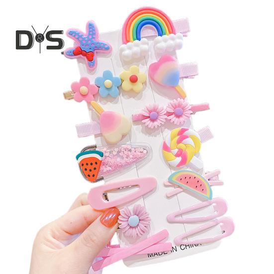 

14 шт./компл. детский набор заколок для волос с радужными цветами арбуза, заколки для волос для девочек, аксессуары для волос карамельного цвета D