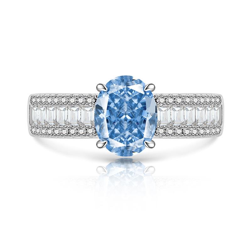 Explosive Colored Treasure Ice Flower Cut Pigeon Egg Ring Women s European and American Fashion Light Luxury High Carbon Diamond Ring 2026 Resizable