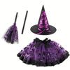 Halloween Pumpkin Dress Set Witch Broom Witch Hat Set European and American Printed Mesh Skirt Set
