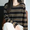 Navava Nk3218 Striped Point Round Neck Long Sleeve Knit Tee