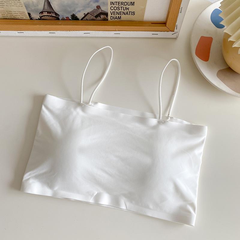 

Женский бесшовный бюстгальтер с красивой спинкой из шелка, однострочный топ-топ для девочек, студенческий жилет для развития, нижнее белье One size бежевый