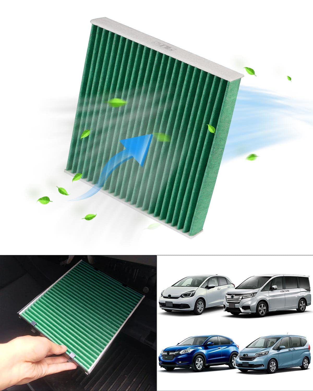 

AUTO SPEC Фільтр кондиціонера для автомобіля Honda, Підходить для серій GR, GE GKGP, Vezel, RU Length 17cm x Width зелений