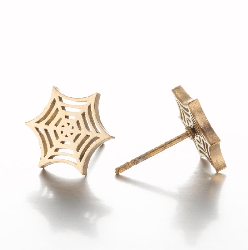 Cartoon Spider And Web Stainless Steel Stud Earrings For Women Punk Black Animal Bat Piercing Earings Halloween Party Gifts