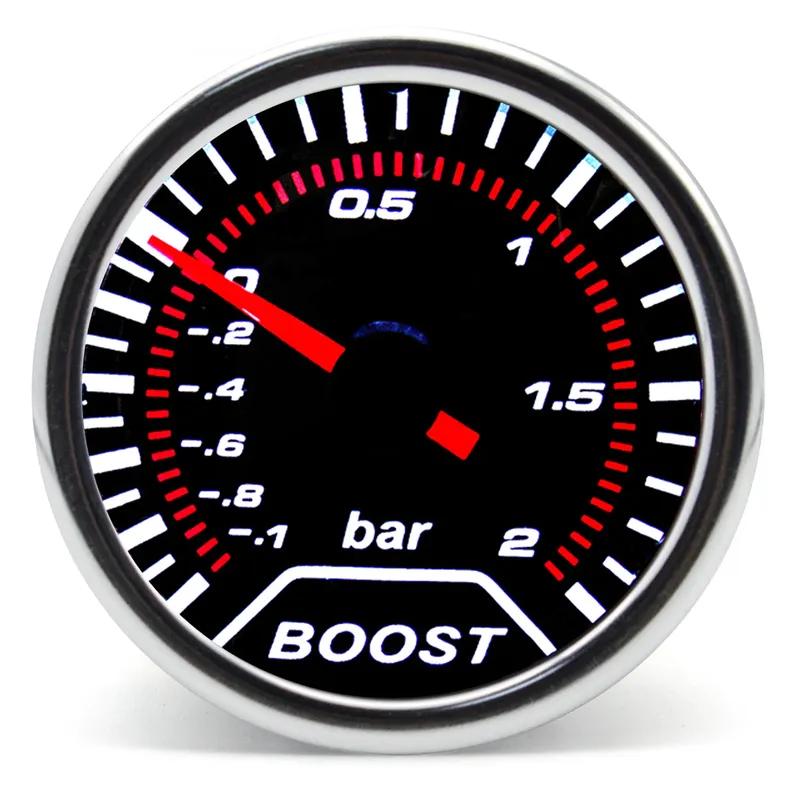 12V 52mm Racing Car Gauge 12V LED Smoke Len -1~0~2 BAR Turbo Boost Gauge Tachometer Water Temperature Meter Oil Pressure Gauge