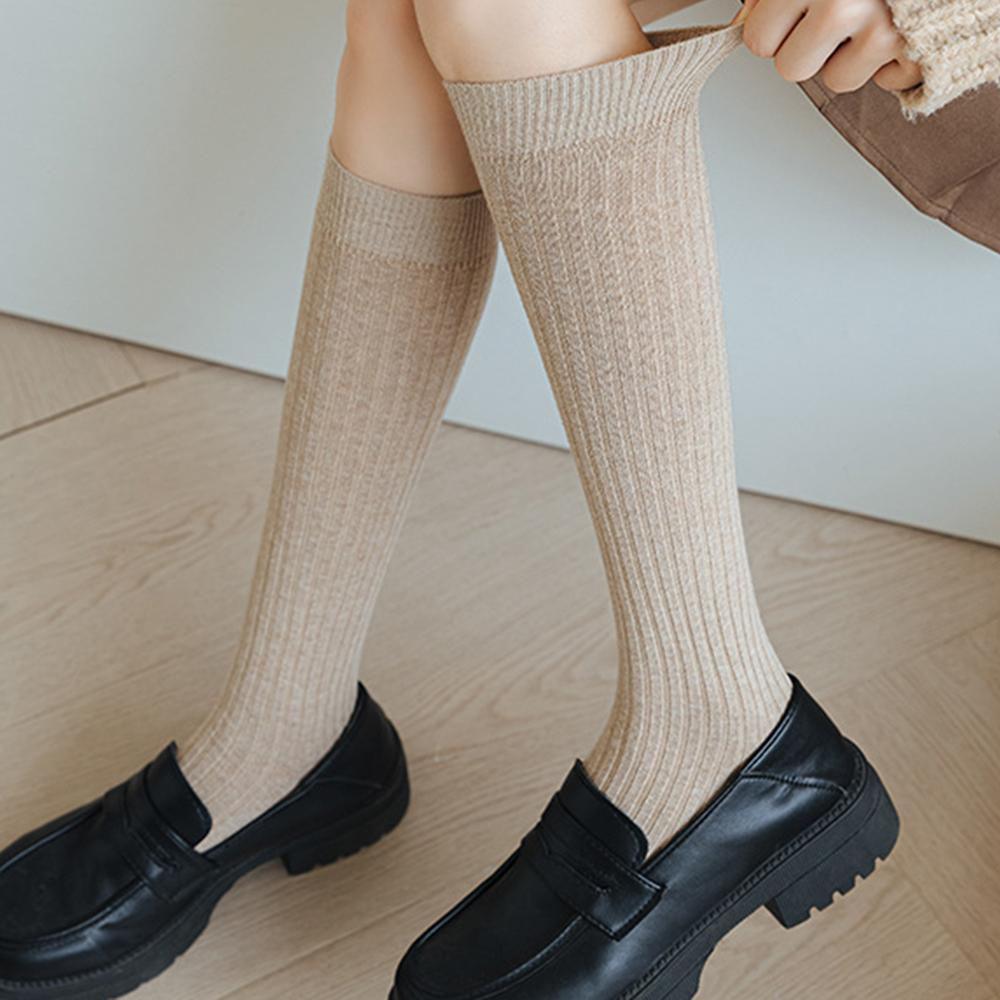 1 Pair Women Striped Knee Length Stockings Fashionable Solid Color Slim Fit Suitable Daily Wear Soft Comfortable Casual Socks