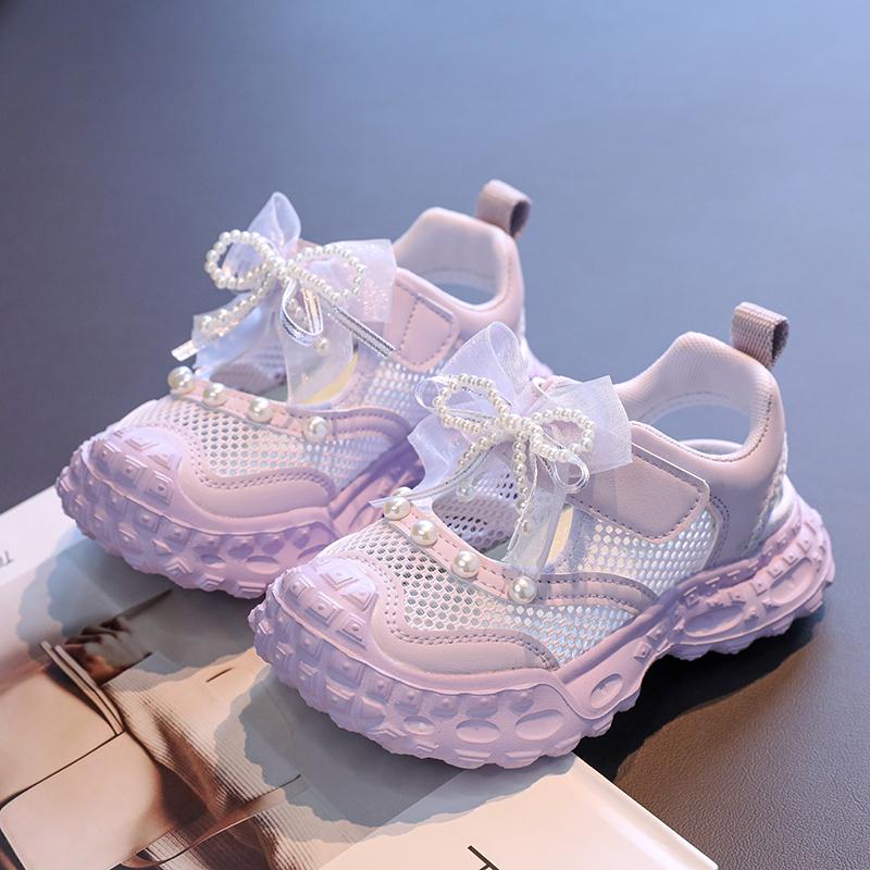 Girls' Princess Sandals Summer New Children's Baotou Foreign Pearl Single Mesh Shoes for Children Mesh Sneakers