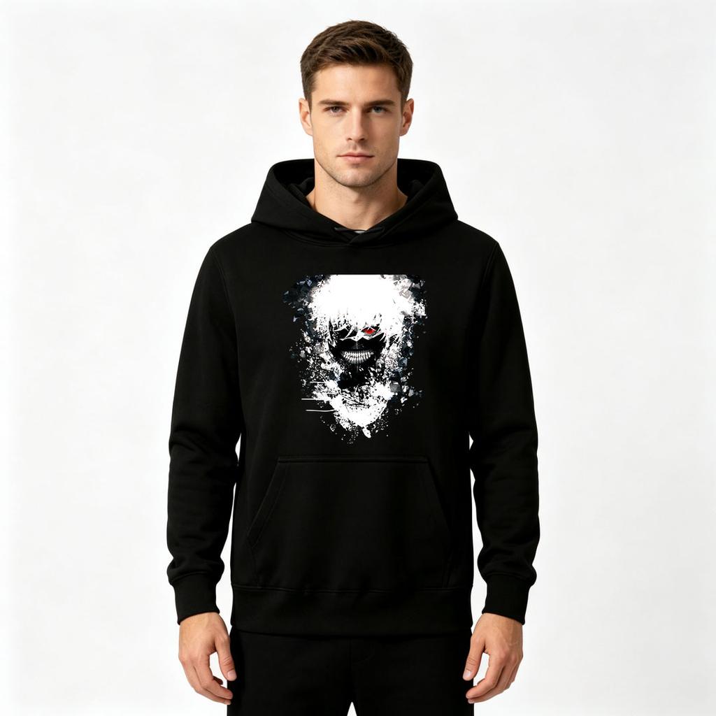 Men's Graphic Print Pullover Hoodie, Horror Skeleton Red Eye Pattern Casual Long Sleeve Sweatshirt for Daily Wear