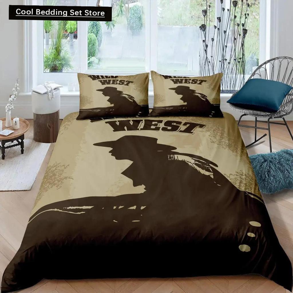 Western Cowboy Duvet Cover Set Vintage Farmhouse Bedding Set For Kids Boys Teens Queen Size Soft 2/3Pcs Polyester Quilt Cover