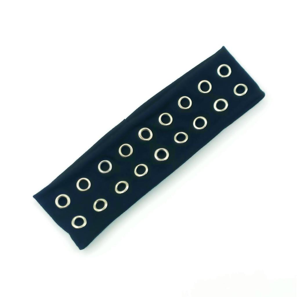 Punk Girl Elastic Headband With Hollowed Eyelets For Steampunk And Metal Rock Party Wear Women Fashion Accessories