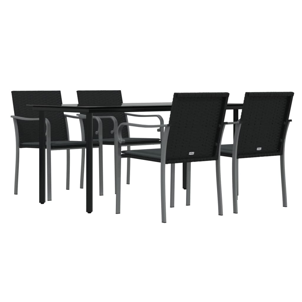 vidaXL 5 Pcs. Garden Dining Set with Cushions Poly Rattan and Steel