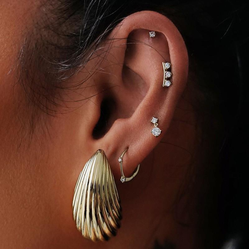 18K Gold Plated Geometric-shaped Stud Earrings Women Sterling Post Vintage Minimalist Fashion Jewelry