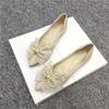 2025 New Bow Soft-soled Ladyshoes Pointed Head Shallow Mouth Fairy Flat-soled Single Shoes Femininity Bridesmaid Shoes