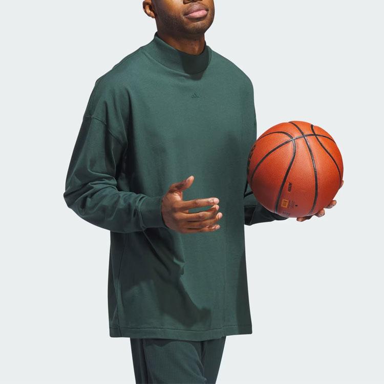Adidas Basketball Long Sleeve Tee Striped Pattern Print Crew Neck Unisex Tops Green IT4507