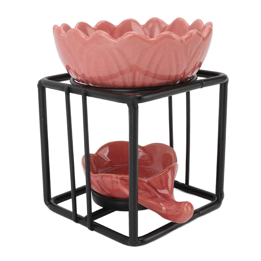 Teelichthalter Wachsschmelzbrenner Keramik Eisen Schwarzer Rahmen Rosa Halter Vintage Ätherisches Öl Bu