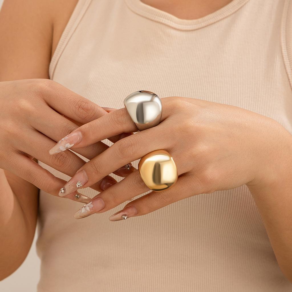 Anello Metallico Lucido Lava Liquida Vento Femminile, Set di Anelli con Superficie a Uovo Aperta Goccia d'Acqua Texturizzata