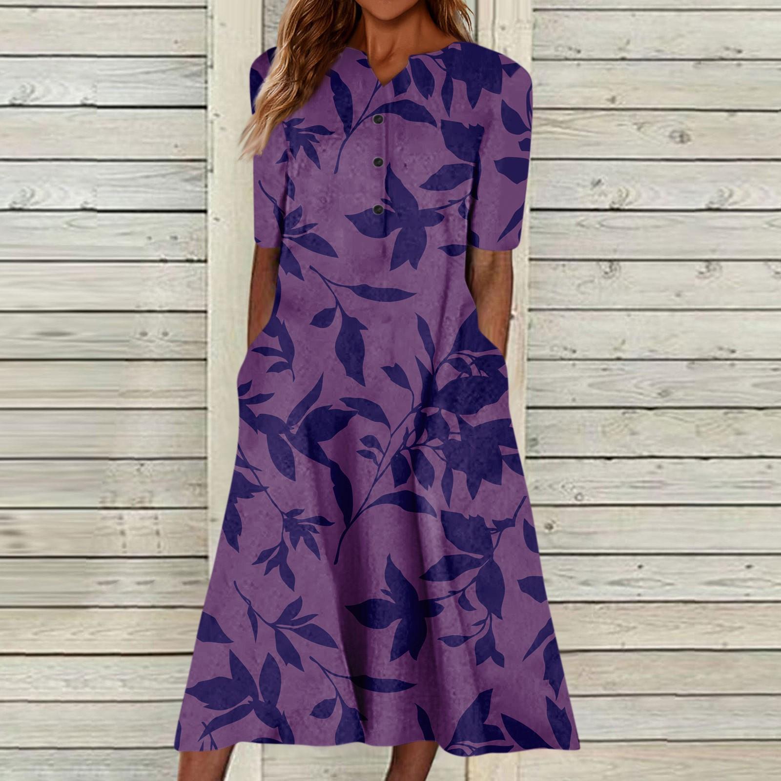 

Летнее платье для женщин, повседневное пляжное свободное платье с v-образным вырезом и короткими рукавами и карманами на пуговицах с цветочным принтом L