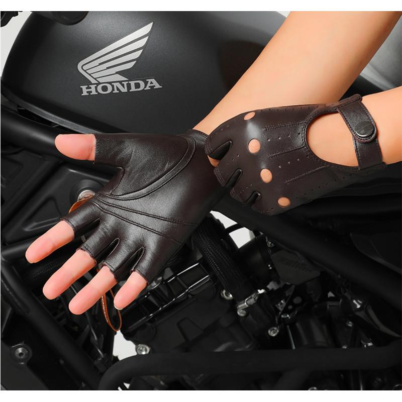Męskie Rękawiczki z Prawdziwej Skóry z Odkrytymi Palcami Rękawiczki ze Skóry Owczej Rękawiczki Outdoorowe do Jazdy na Rowerze Prowadzenia Motocykla Bezpalcowe Rękawiczki na Siłownię