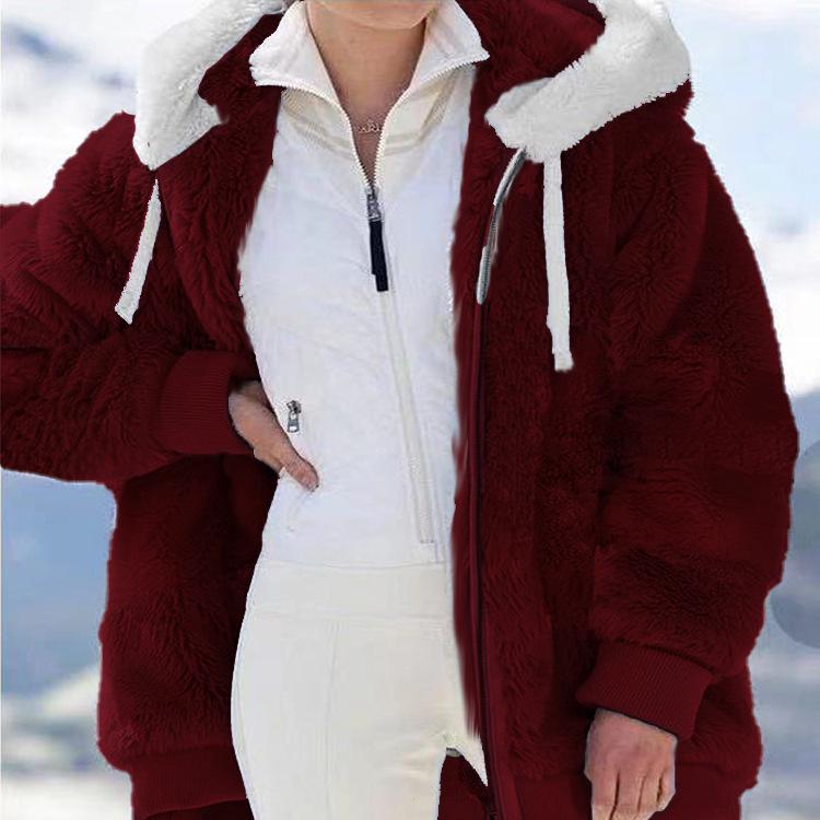 Women's Multi-Color Loose Plush Hooded Jacket for Autumn/Winter 2026