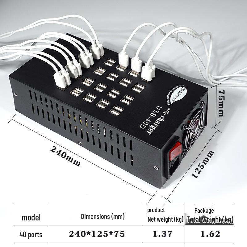 40-Port USB Multi-Charger with Dual Hole Multi-Function Capability 40 Dual-Port Chinese Standard Power Cable чёрный