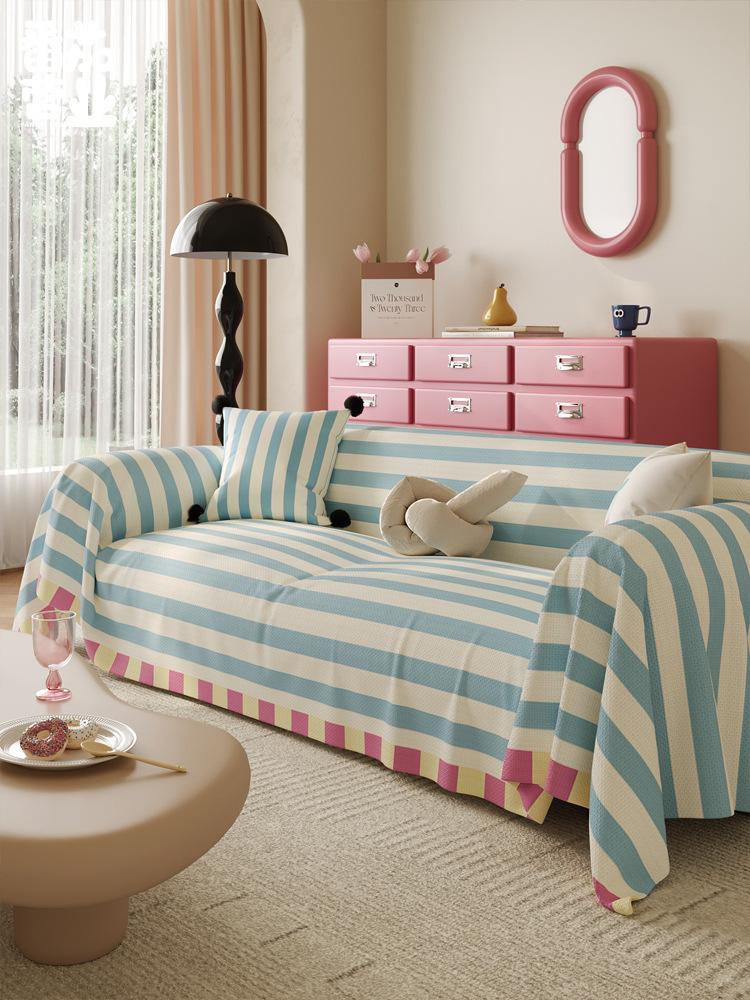 

Warming Home Versatile Living Space Sofa Furniture Towel Fully Caseed Dust-proof Sofa Furniture Case Simple Striped Dopamine Sale 180 230CM