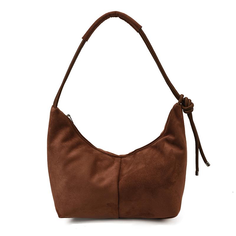 

2026 Autumn/winter Retro Casual Tote Faux Suede Zipper Solid Color Shoulder Bags Large Capacity Waterproof Durable Bags коричневий