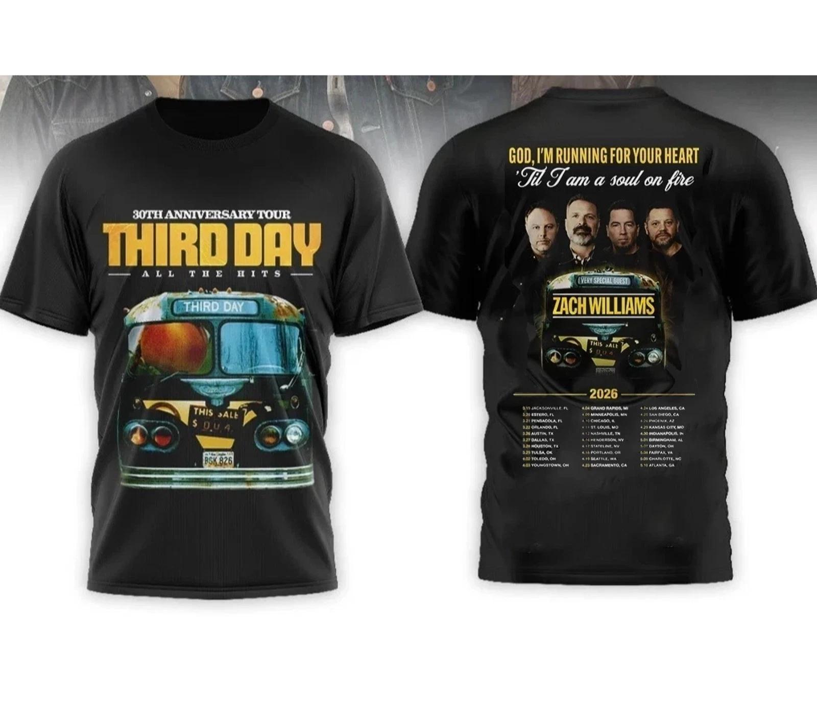 Third Day 30th Anniversary Tour 2026 Commemorative T-shirt Daily Outdoor Retro Male and Female Fan Printed T-shirt - Men s Su... S разноцветный