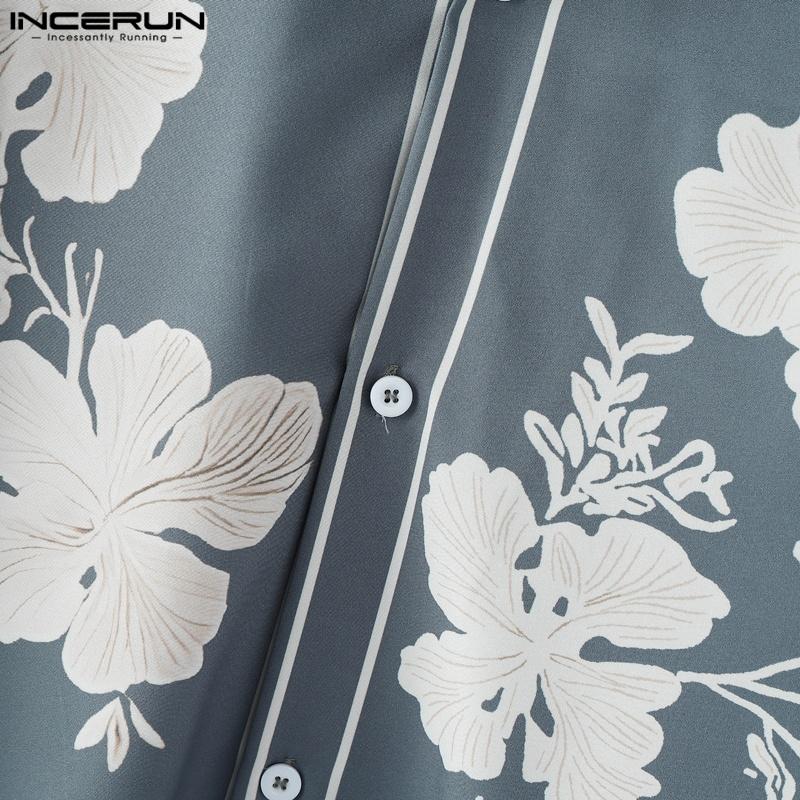 INCERUN Men Lapel Short Sleeve Floral Print Casual Oversized Shirts