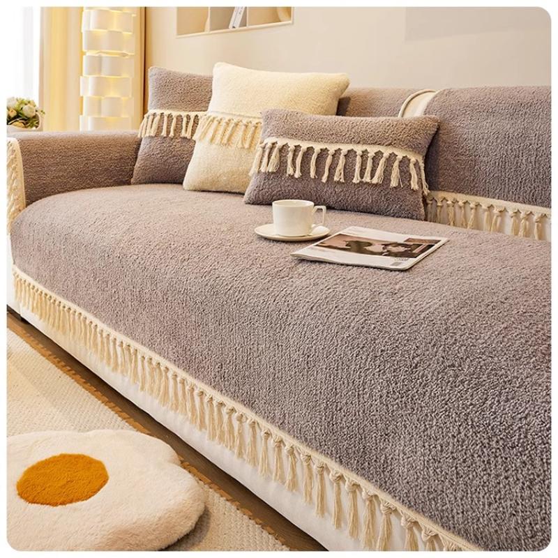 Zimowa Pluszowa Pogrubiona Ciepła Ręcznik na Sofę Prosty i Antypoślizgowy Zimowa Skórzana Pokrowiec na Sofę Domowy Pełne Pokrycie Tkaninowy Ręcznik