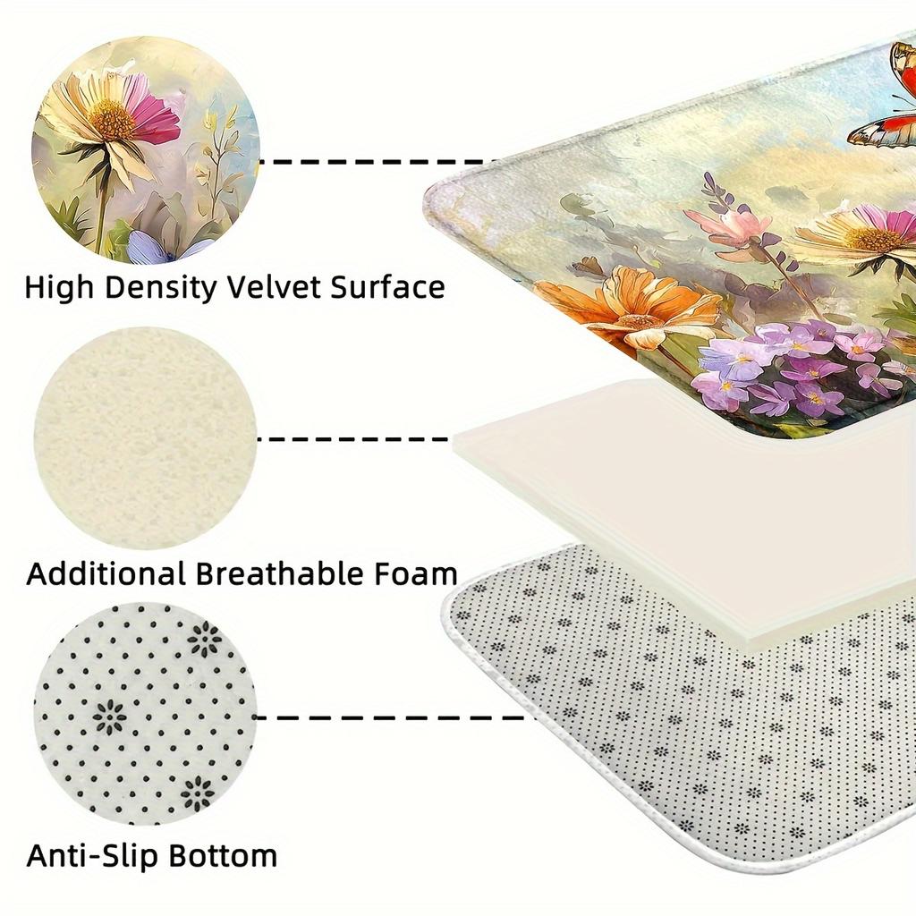 1 Buc Covorașe de Bucătărie Anti-Oboseală Imprimeu Fluturi Impermeabil Anti-Alunecare Gros Căptușit Covoraș de Bucătărie Covoraș Confortabil pentru Stat în Picioare pentru Bucătărie