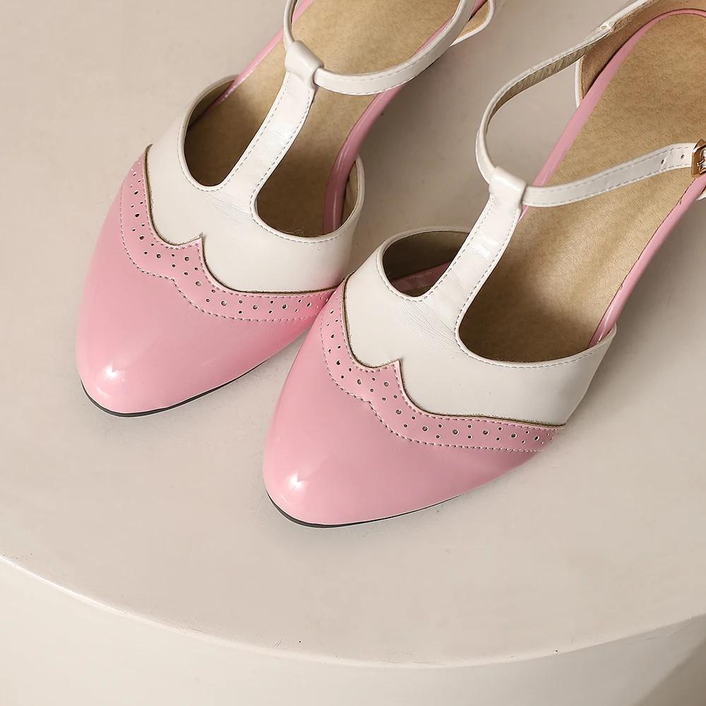 Fashion Women T-tied High Heels Mary Janes Pumps Retro Lolita Shoes Buckle Strap Wedding Bridal Shoes mujer bombas Size 34-46 Spring New