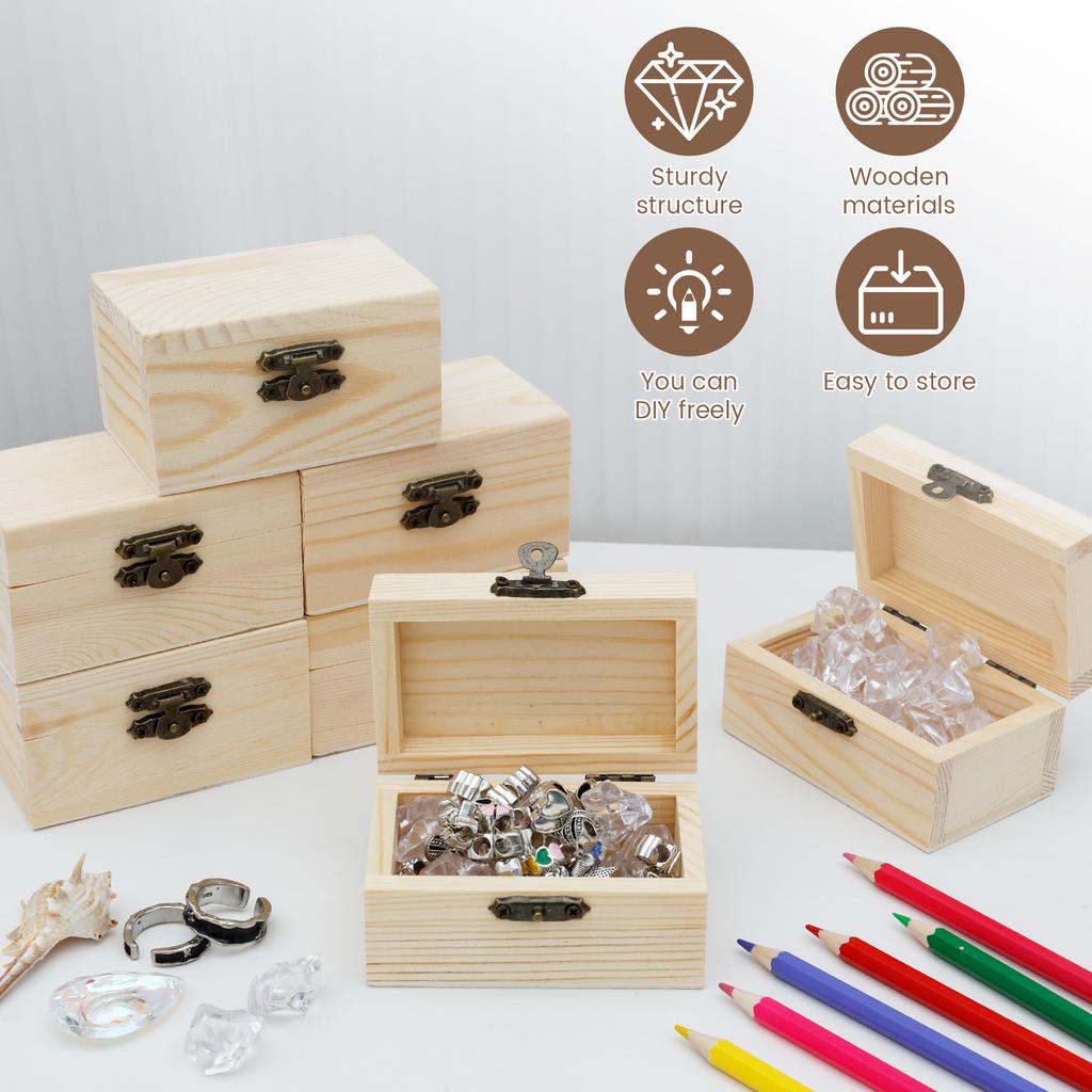 10PCS Mini Jewelry Storage Box Wooden Box with Lid Clasp Locking Unfinished Blank Craft Box Treasure Chest for DIY Painting
