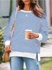 Multi-color Striped Round Neck Casual Sweatshirt