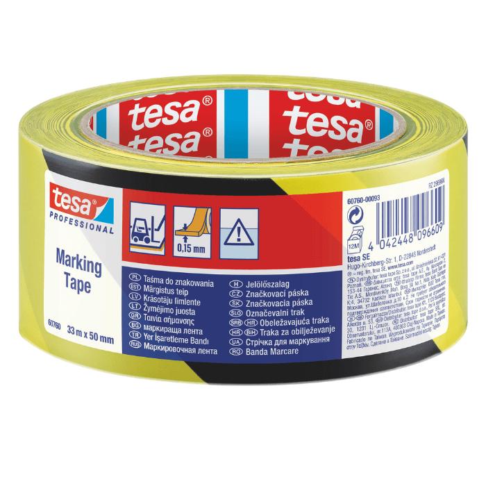 Tesa Yellow-Black Warning Tape 33M X 50Mm For Marking Moving And Stationary Elements, Spaces