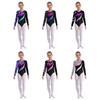 Kinderen Meisjes Glanzende Strass Dans Leotard Lange Mouw Ronde Hals Bronskleurig Stof Patroon Print voor Gymnastiek Ballet Oefening