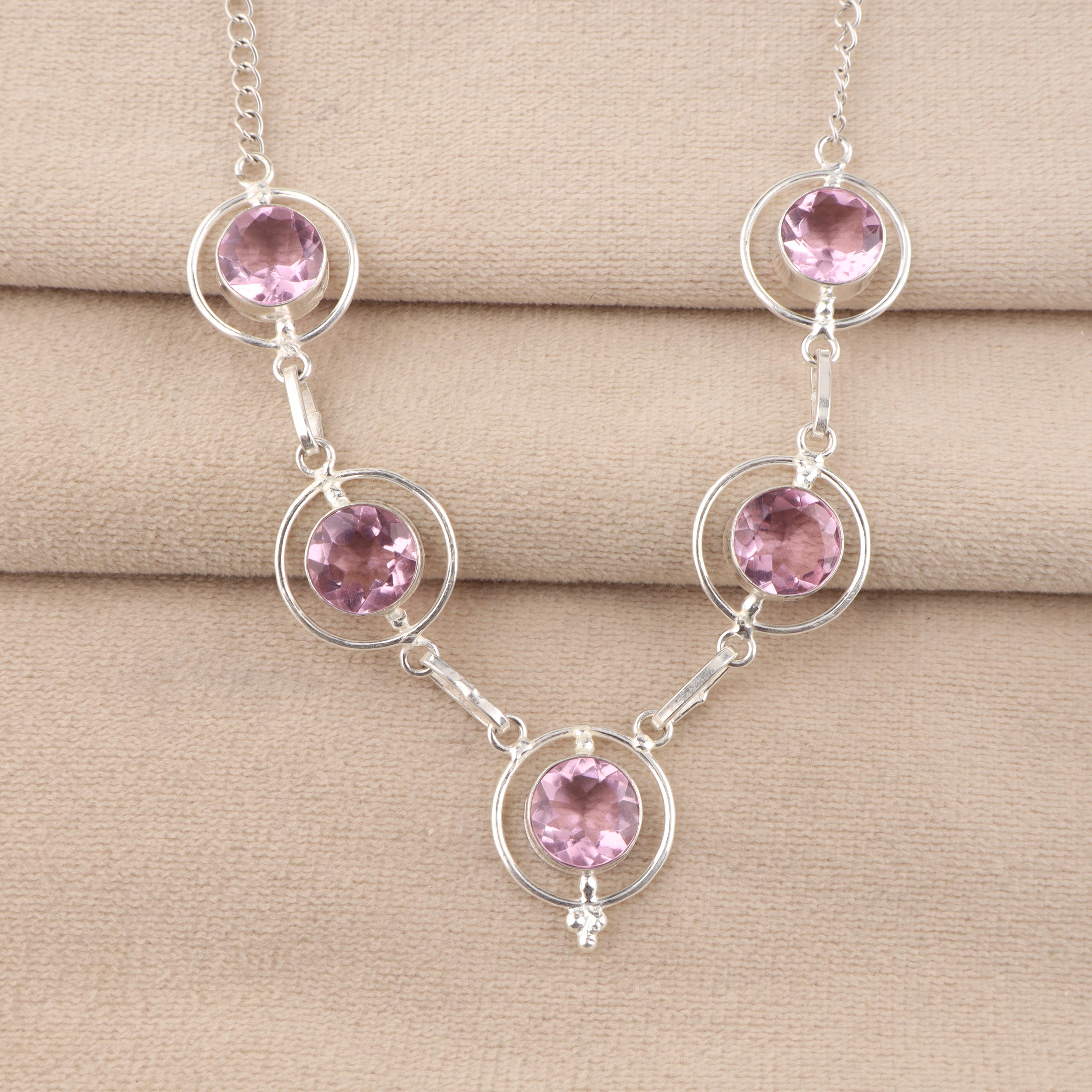 

Pink Morganite Gemstone Silver Necklace, 925 Sterling Silver Women Necklace, Morganite Silver Jewelry, June birthstone Gift RN-2-15