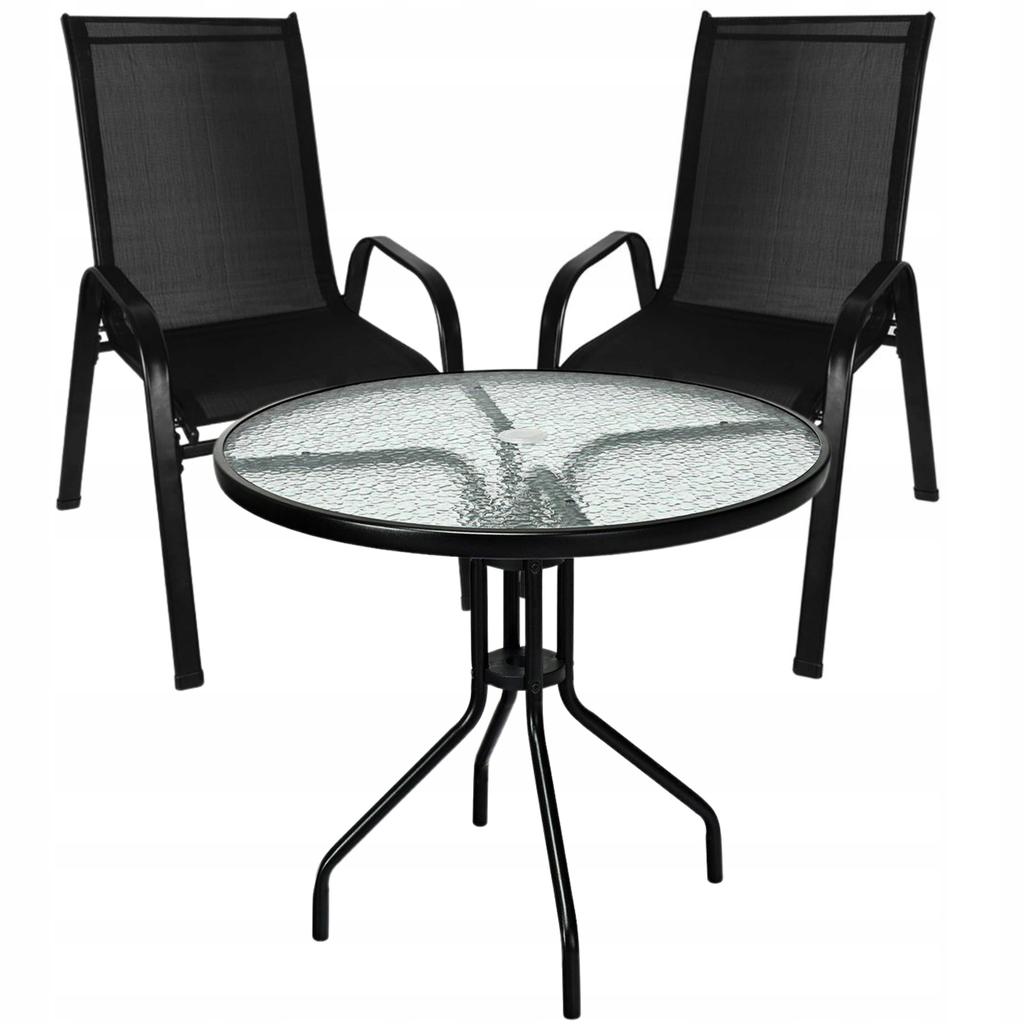 Set di Mobili per Balcone Piccolo Giardino Terrazza 2 Sedie e Tavolino da Caffè in Vetro