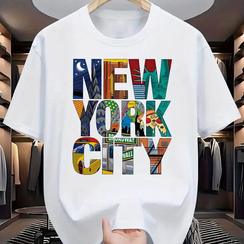 Summer Unisexs  Pure Cotton Casual Loose Fit Plus Size New York City Printed Comfortable Round Neck Short Sleeved Tshirt Top