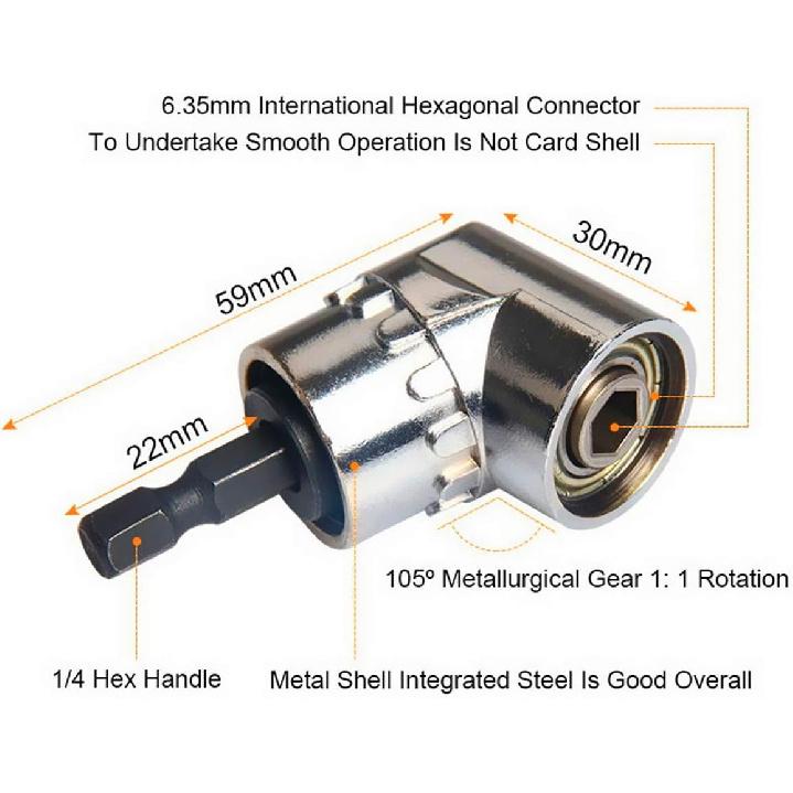 Impact Grade Power Hand Tools Driver Sockets Adapter Extension Set, 3Pcs 1/4 3/8 1/2" Hex Shank Drill Nut Driver Bit Set + 105 Degree Right Angle