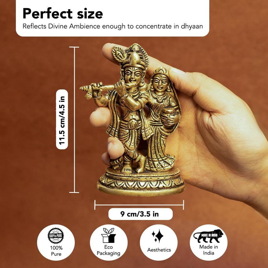 100% Pure Brass Radha Krishna Murti (Size: 12.8 Cm) | Radha Krishna Statue | Radha Krishna Idol for Gift |
